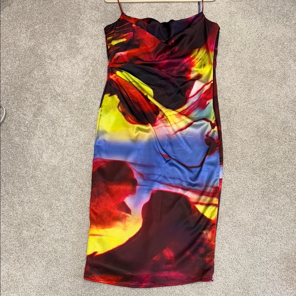 House of CB Multicolor Abstract Satin Print Dress